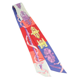 HERMES Twilly Scarf ""Ferronnerie"" Silk Blue Auth BA5051 - 0