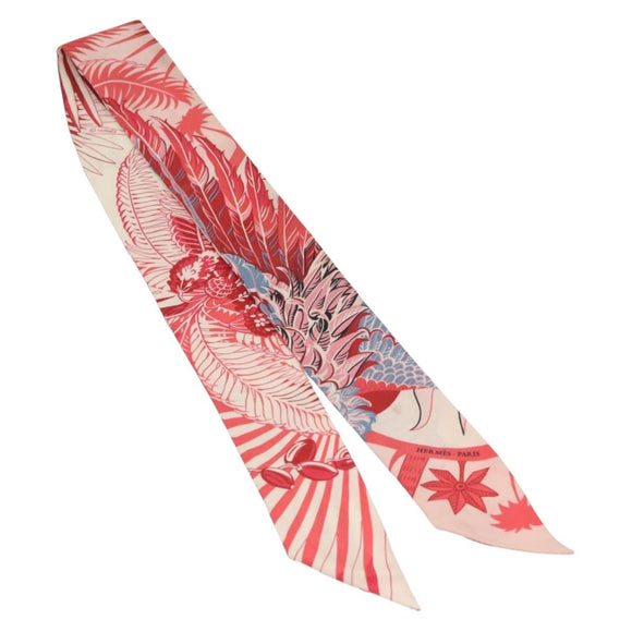 HERMES Twilly Scarf ""Mythiques Phoenix"" Silk Red Auth BA5052