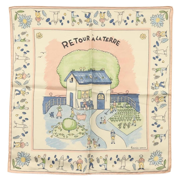 HERMES Carre 40 Scarf ""RETOUR A LA TERRE"" Silk Pink Auth BA5053