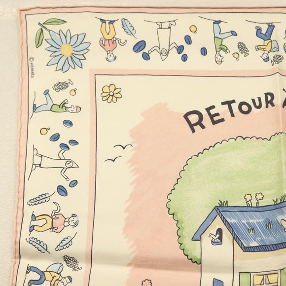 HERMES Carre 40 Scarf ""RETOUR A LA TERRE"" Silk Pink Auth BA5053