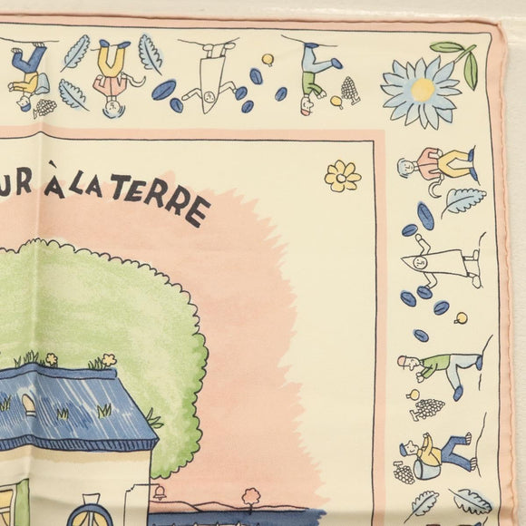 HERMES Carre 40 Scarf ""RETOUR A LA TERRE"" Silk Pink Auth BA5053