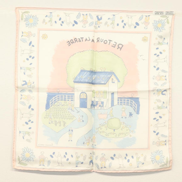 HERMES Carre 40 Scarf ""RETOUR A LA TERRE"" Silk Pink Auth BA5053