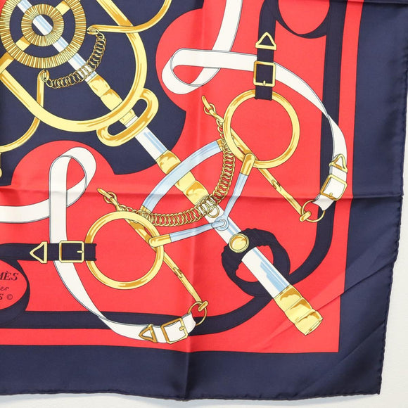 HERMES Carre 90 Scarf ""EPERON D'OR"" Silk Navy Auth BA5055