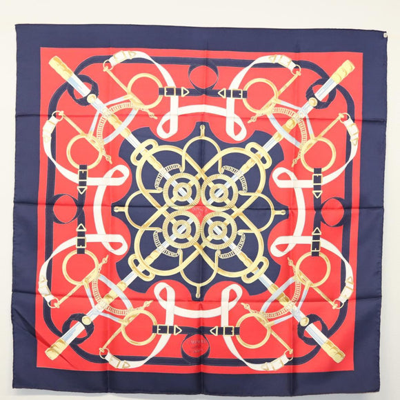 HERMES Carre 90 Scarf ""EPERON D'OR"" Silk Navy Auth BA5055