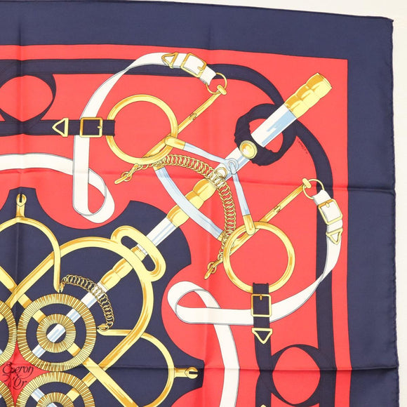 HERMES Carre 90 Scarf ""EPERON D'OR"" Silk Navy Auth BA5055