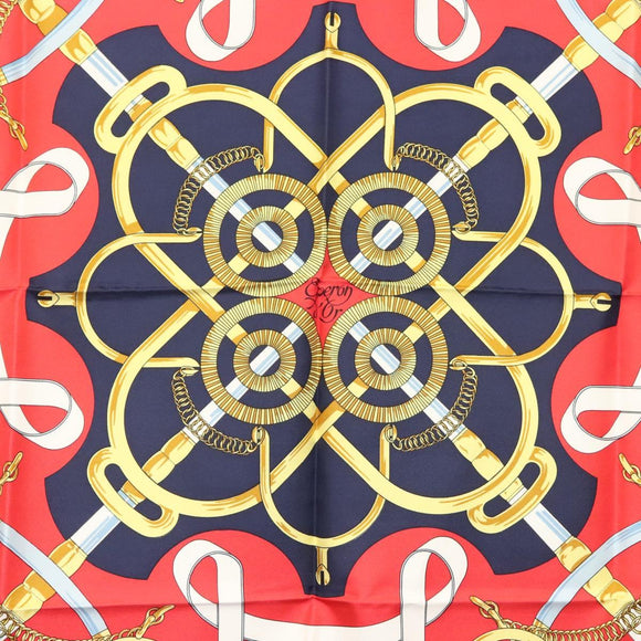 HERMES Carre 90 Scarf ""EPERON D'OR"" Silk Navy Auth BA5055