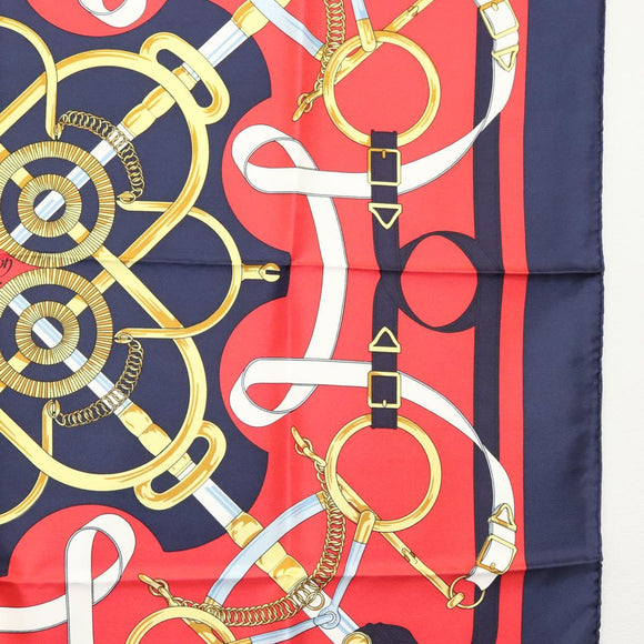HERMES Carre 90 Scarf ""EPERON D'OR"" Silk Navy Auth BA5055