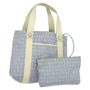 BVLGARI Logo Mania Tote Bag Canvas Light Blue Silver Auth BA5058-1