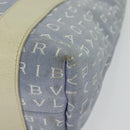 BVLGARI Logo Mania Tote Bag Canvas Light Blue Silver Auth BA5058-11