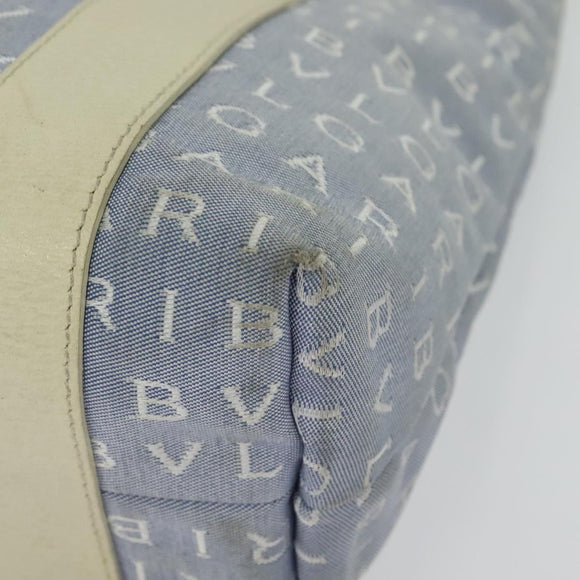 BVLGARI Logo Mania Tote Bag Canvas Light Blue Silver Auth BA5058