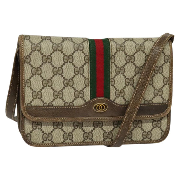 GUCCI GG Supreme Web Sherry Line Shoulder Bag PVC Beige Green Red Auth BA507