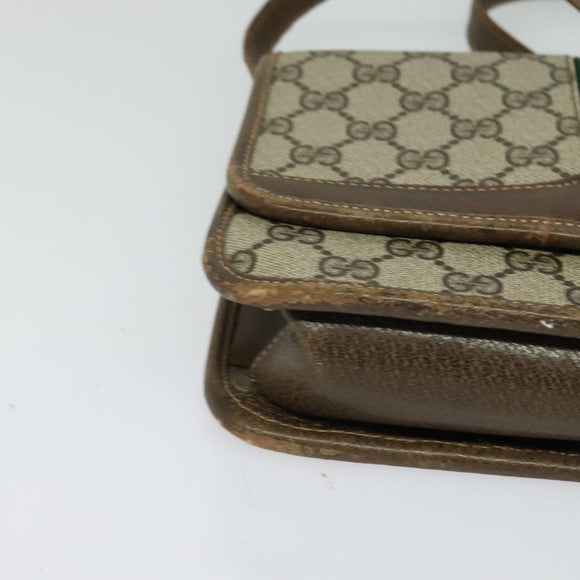 GUCCI GG Supreme Web Sherry Line Shoulder Bag PVC Beige Green Red Auth BA507