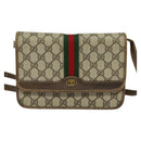 GUCCI GG Supreme Web Sherry Line Shoulder Bag PVC Beige Green Red Auth BA507-2