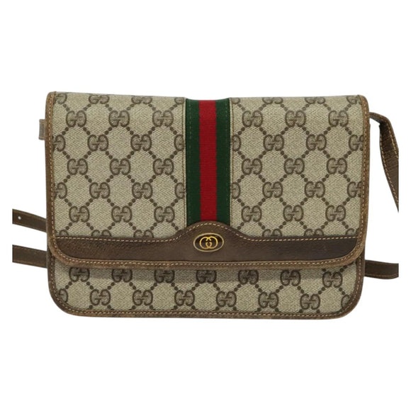 GUCCI GG Supreme Web Sherry Line Shoulder Bag PVC Beige Green Red Auth BA507