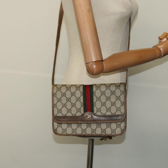 GUCCI GG Supreme Web Sherry Line Shoulder Bag PVC Beige Green Red Auth BA507
