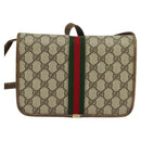 GUCCI GG Supreme Web Sherry Line Shoulder Bag PVC Beige Green Red Auth BA507-3
