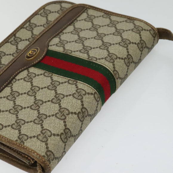 GUCCI GG Supreme Web Sherry Line Shoulder Bag PVC Beige Green Red Auth BA507