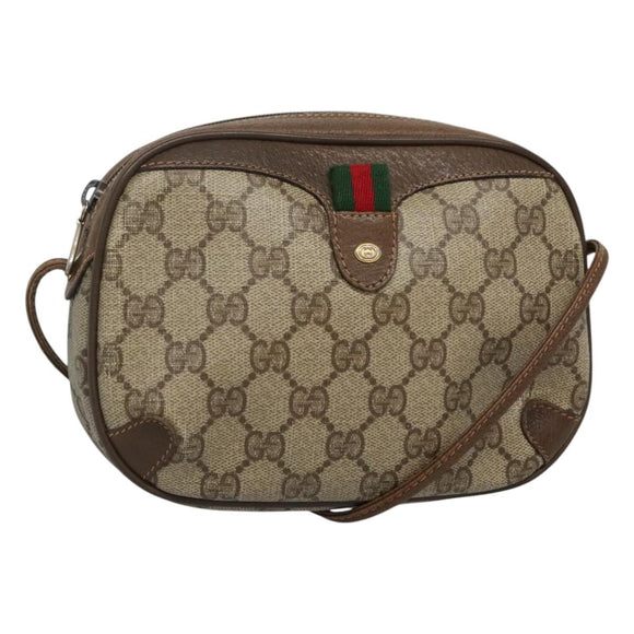GUCCI GG Supreme Web Sherry Line Shoulder Bag PVC Beige Green Red Auth BA508