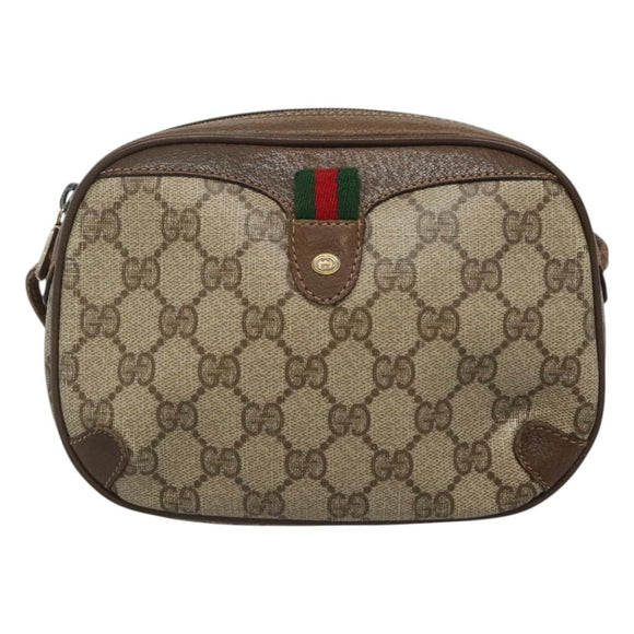 GUCCI GG Supreme Web Sherry Line Shoulder Bag PVC Beige Green Red Auth BA508