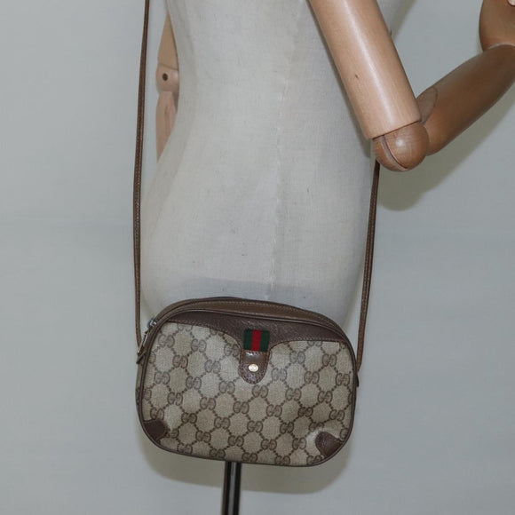 GUCCI GG Supreme Web Sherry Line Shoulder Bag PVC Beige Green Red Auth BA508