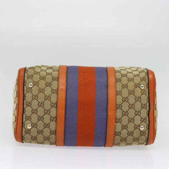 GUCCI GG Supreme Sherry Line Boston Bag 2way Beige Gold 247205 Auth BA5084