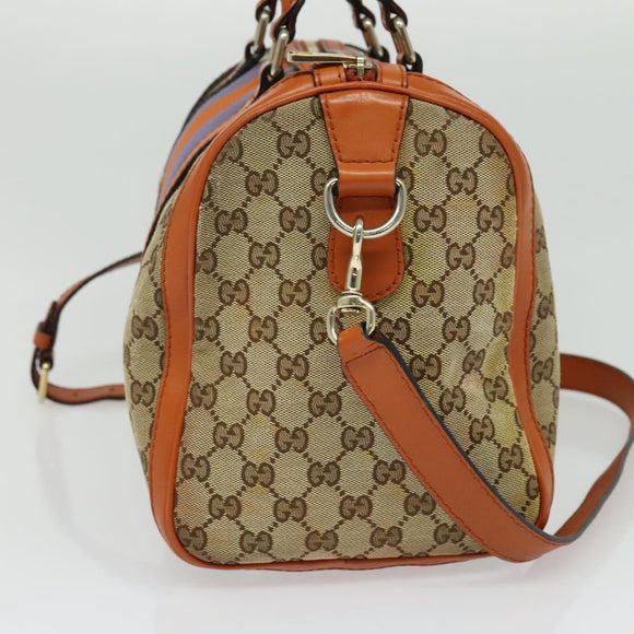 GUCCI GG Supreme Sherry Line Boston Bag 2way Beige Gold 247205 Auth BA5084
