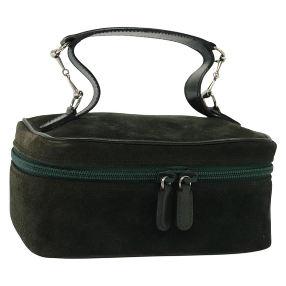GUCCI Vanity Pouch Suede Green Silver 032 1705 0141 Auth BA5088