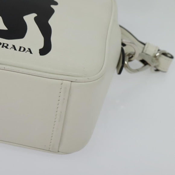 PRADA Shoulder Bag Leather White Silver Auth BA5096