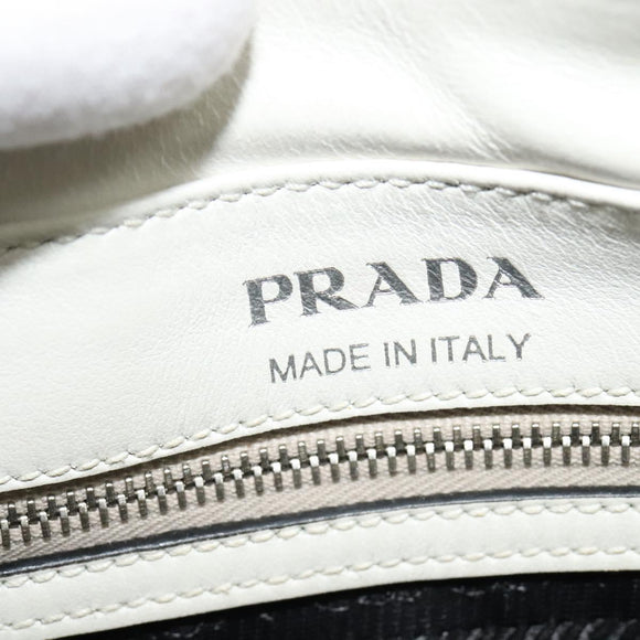 PRADA Shoulder Bag Leather White Silver Auth BA5096