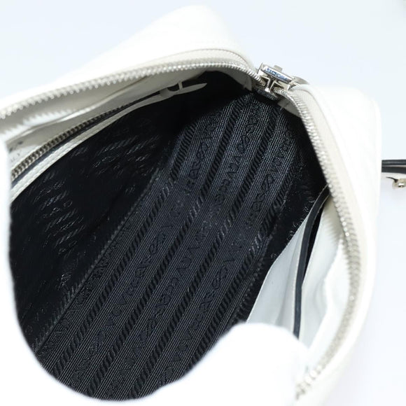 PRADA Shoulder Bag Leather White Silver Auth BA5096