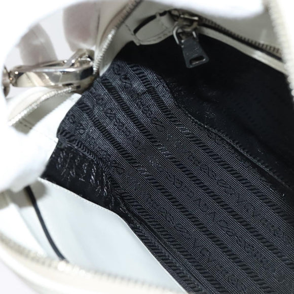 PRADA Shoulder Bag Leather White Silver Auth BA5096