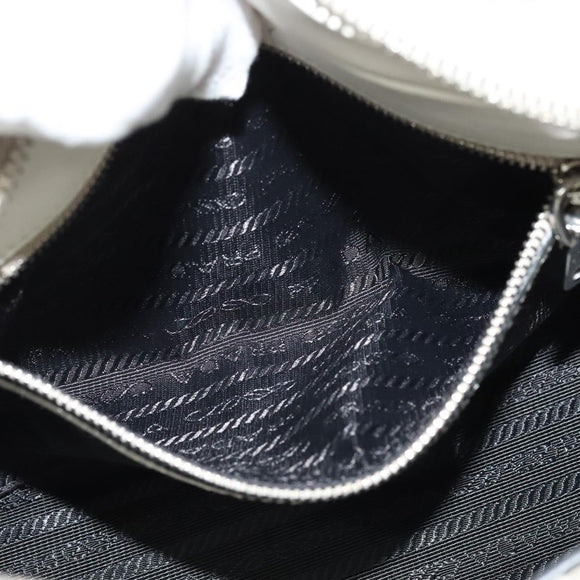 PRADA Shoulder Bag Leather White Silver Auth BA5096