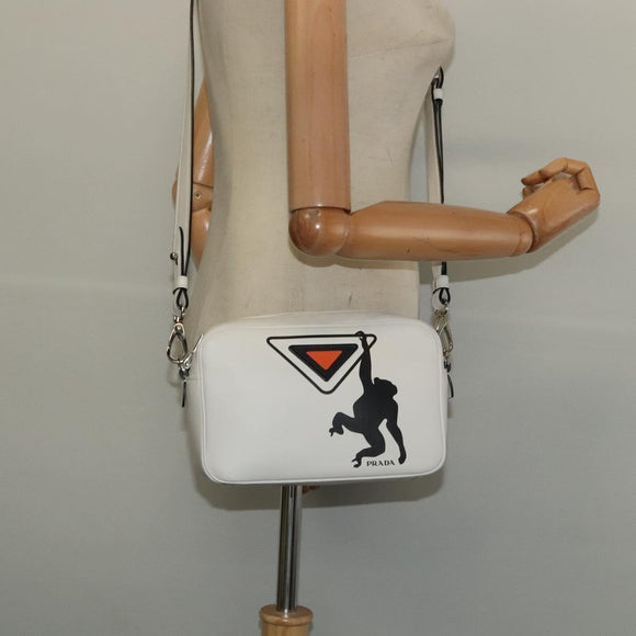 PRADA Shoulder Bag Leather White Silver Auth BA5096