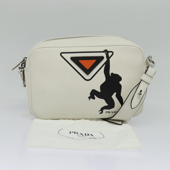 PRADA Shoulder Bag Leather White Silver Auth BA5096