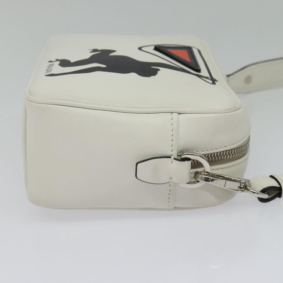 PRADA Shoulder Bag Leather White Silver Auth BA5096