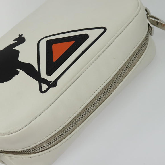 PRADA Shoulder Bag Leather White Silver Auth BA5096