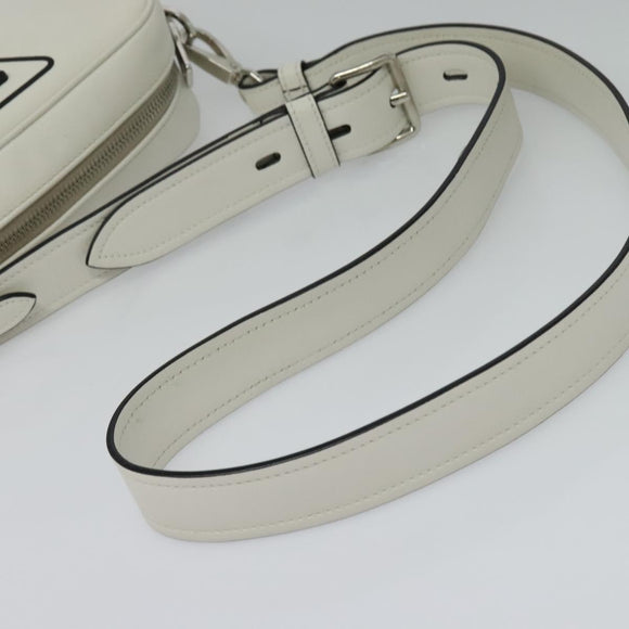 PRADA Shoulder Bag Leather White Silver Auth BA5096