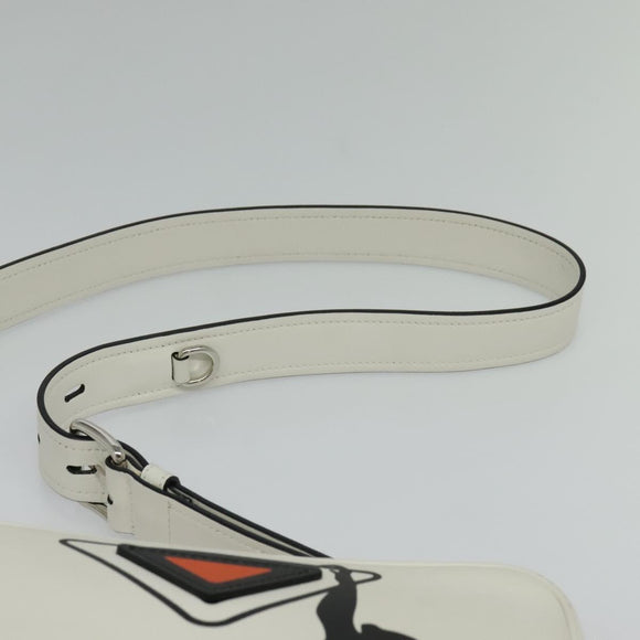 PRADA Shoulder Bag Leather White Silver Auth BA5096