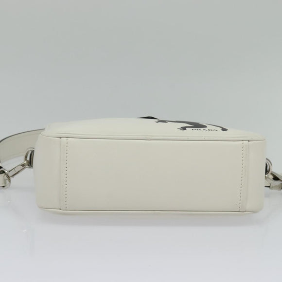 PRADA Shoulder Bag Leather White Silver Auth BA5096