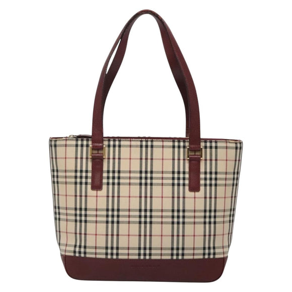BURBERRY Nova Check Tote Bag Canvas Beige Gold Auth BA5105
