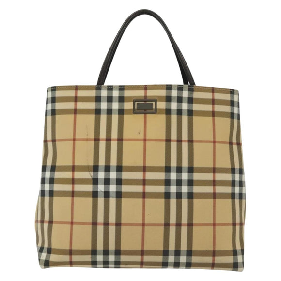 BURBERRY Nova Check Hand Bag PVC Beige Auth BA5106