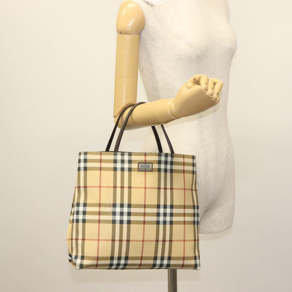 BURBERRY Nova Check Hand Bag PVC Beige Auth BA5106