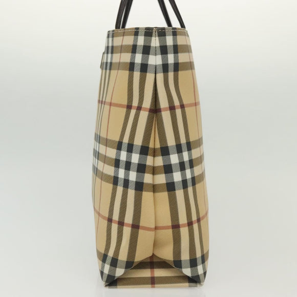 BURBERRY Nova Check Hand Bag PVC Beige Auth BA5106