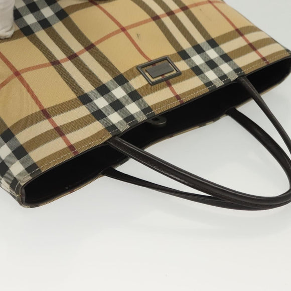 BURBERRY Nova Check Hand Bag PVC Beige Auth BA5106