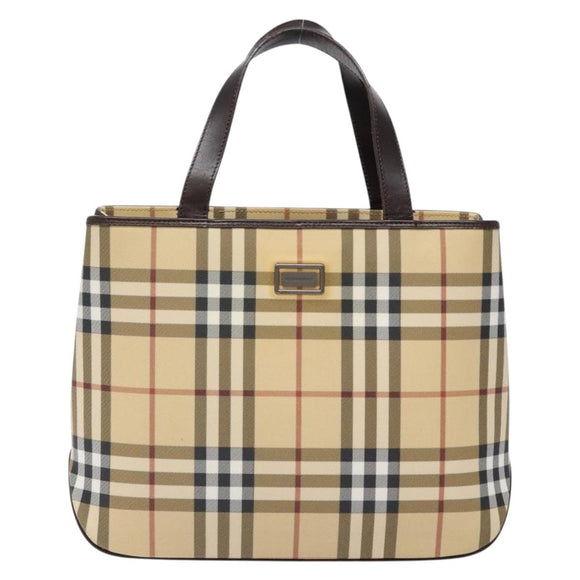 BURBERRY Nova Check Hand Bag PVC Beige Auth BA5107