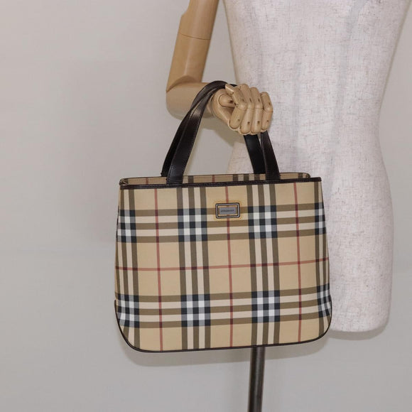BURBERRY Nova Check Hand Bag PVC Beige Auth BA5107
