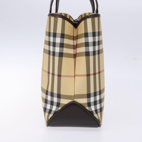 BURBERRY Nova Check Hand Bag PVC Beige Auth BA5107
