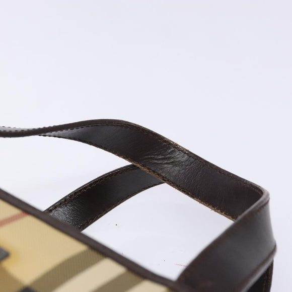 BURBERRY Nova Check Hand Bag PVC Beige Auth BA5107