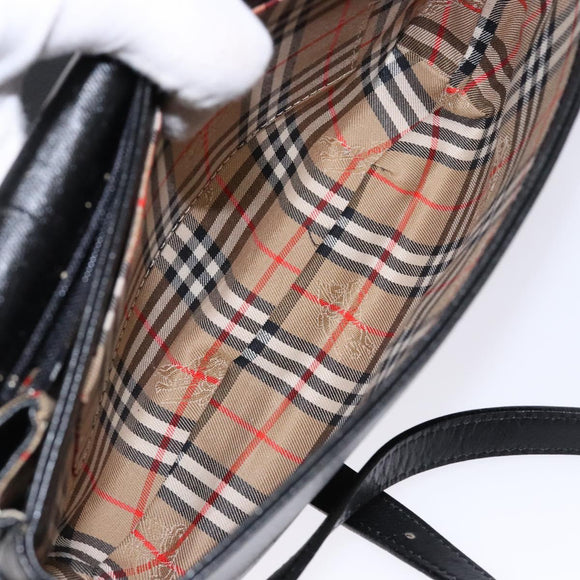 Burberrys Shoulder Bag Leather Gold Black Auth BA5110