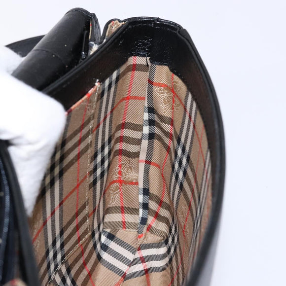 Burberrys Shoulder Bag Leather Gold Black Auth BA5110